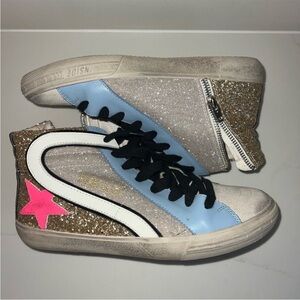 Golden Goose Glitter High-Top Sneakers - Gold, Light Blue, Pink